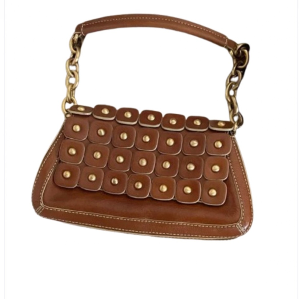 Maxx New York Leather cognac brown Gold chain  Studded Shoulder Bag